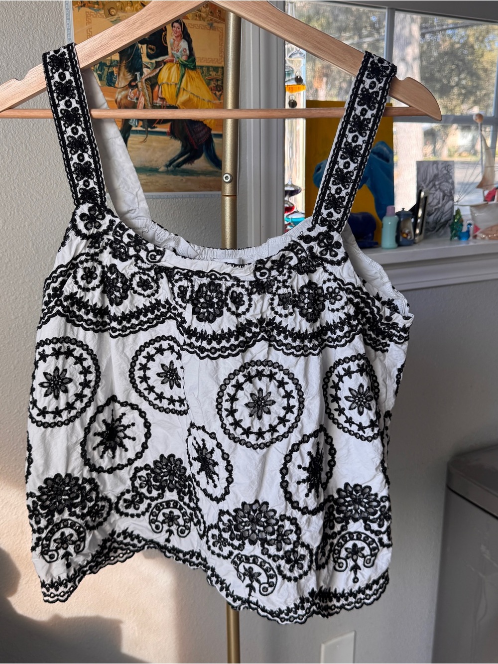 Design History White Tank Top with Black Embroidered Medallions